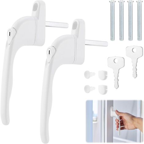LAOA 2 Pièces Poignée de Fenêtre Verrouillable en Aluminium, Poignée de Porte avec 4PCS Vis et 2PCS Clés Securite Fenetre pour Fenêtres Intérieures et Extérieures, Blanc (1/5)