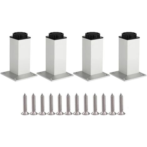 4 pieds de meuble en aluminium de 4"/10cm, réglables en hauteur de 0 à 5 mm, pieds de table en métal pour canapé, support de remplacement pour pieds de table, chaises, armoire de cuisine - argent (1/5)