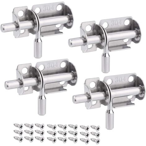 LAOA Lot de 4 Verrou de Porte Coulissant, Serrure Porte Interieure Porte de Jardin, Loquet Porte Coulissant en Acier Inox, Verrou Porte en Bois, Serrure Porte Coulissante pour Salle de Bain, Chambre (1/5)