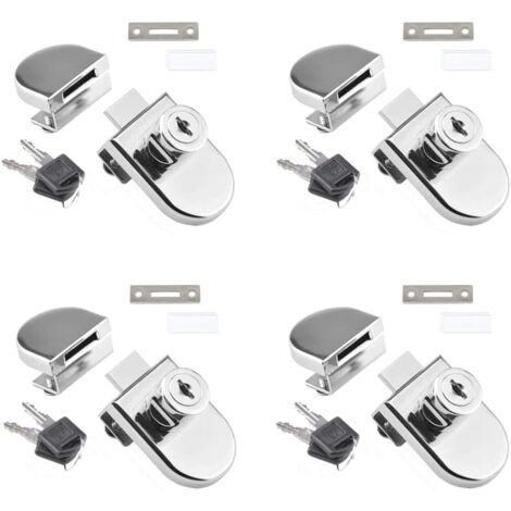 LAOA Lot de 4 Serrure de porte de vitrine d'armoire en verre à pivot unique Serrure d'armoire en verre pour porte en verre de 5 à 8 mm avec 2 clés，Aucun perçage requis (1/5)