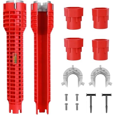 LAOA Outil de clé à robinet, 2 Pcs 8 en 1 Multifonctions Installateur de robinet et d'évier antidérapant Outil de clé à tuyau de plomberie pour évier de toilette, salle de bain, cuisine (1/5)