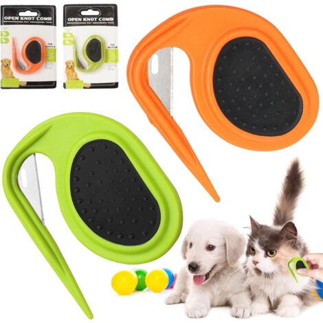 Peigne à nœuds pour animaux de compagnie, brosse de toilettage, 3 en 1, multifonction, pour enlever les poils emmêlés et lâches (orange + vert) (1/5)