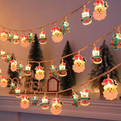 Guirlande lumineuse LED décoration de Noël bonhomme de neige vieil homme lumières d'arbre de Noël, version batterie toujours allumée (3 mètres 20 lumières) (1/4)