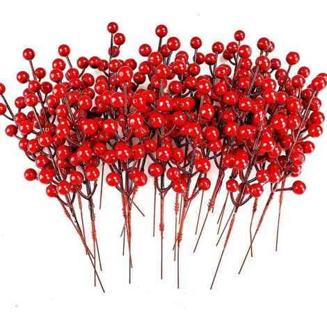 Lot de 20 pics de baies rouges bordeaux de 20 cm pour branches d'arbre de Noël, décorations pour la maison, baies de houx pour l'artisanat, décoration de mariage, vacances d'hiver (1/4)