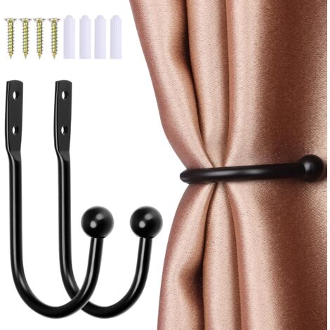Lot de 2 embrasses de rideaux en métal noir avec vis pour rideaux muraux, rideaux de fenêtre, rideaux de douche (1/5)
