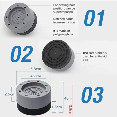 Lot De 12 Patins Anti-vibration Caoutchouc - 4,7x4,7x0,8 Cm - Pour Machine à Laver, Climatiseur, Meubles - Réduction Bruit