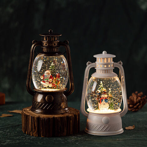 Veilleuse de Noël, lanterne en verre flocon de neige avec chargement USB musical, peut être utilisée comme décoration de bureau, décoration de Noël, cadeau de Noël (version bonhomme de neige de Noël) (1/3)