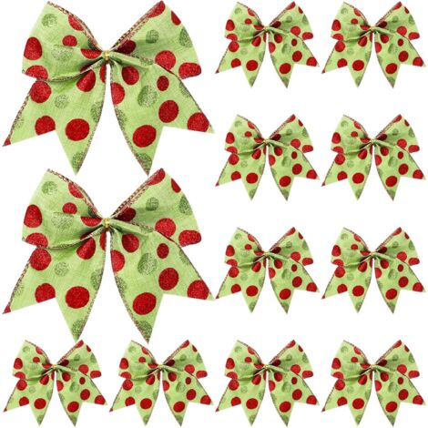 Lot de 12 nœuds de Noël rouges et verts de 15,2 cm, grandes couronnes de Noël, nœuds, nœuds, rubans, ornements pour guirlande, fête de mariage (motif pailleté) (1/4)