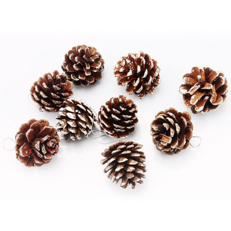 Lot de 9 pommes de pin pour sapin de Noël, flocons de neige, pommes de pin naturelles, ornement avec pendentif en ficelle, artisanat pour fête de Noël, décoration de la maison, vacances d'automne et d (1/5)