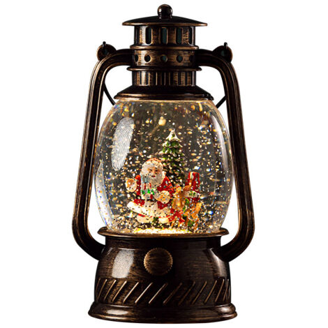 Veilleuse de Noël, lanterne en verre flocon de neige avec chargement USB musical, peut être utilisée comme décoration de bureau, décoration de Noël, cadeau de Noël (version Père Noël) (1/4)