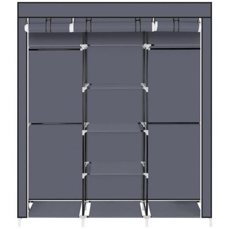 Armoire à vêtements portative de 69 po en tissu non tissé garde-robe à double tringle organisateur de rangement gris (1/5)
