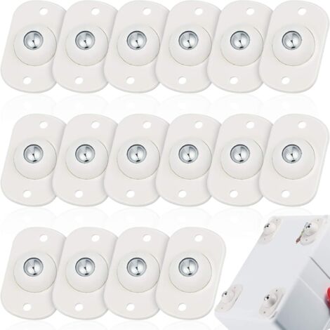 LAOA Lot de 16 roulettes auto-adhésives pour appareils électroménagers, roulettes pivotantes à 360 °, roulettes universelles pour petites cuisines (blanc avec 1 style à bille en acier) (1/5)