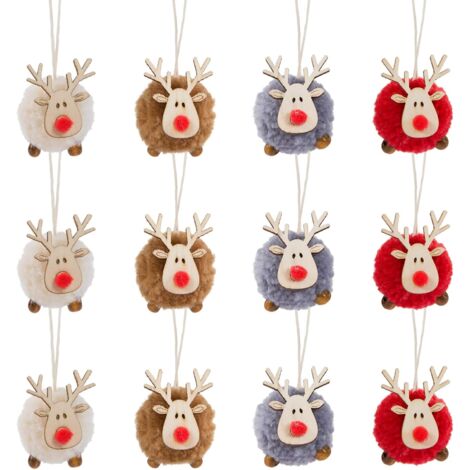 Lot de 12 décorations de Noël à suspendre en feutre en forme d'élan - Décorations à suspendre en bois pour sapin de Noël - 4 couleurs (1/5)
