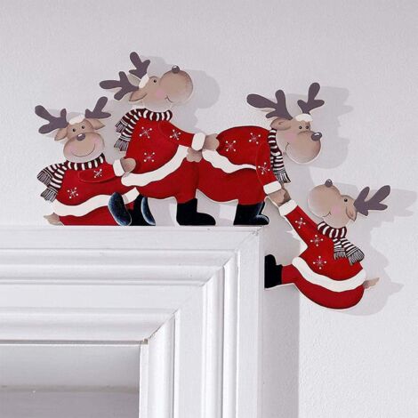 Cadre de porte de Noël Père Noël drôle avec des cadeaux pour cadres et anges Décoration Portes Fenêtres Murs Porte de fête, B Renne (1/4)