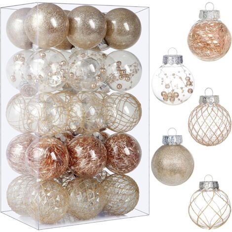 Boules de Noël en plastique transparent, 30 boules de champagne de 2,36 pouces pour décoration d'arbre - Incassables pour cadeaux de fête de mariage de vacances (1/5)