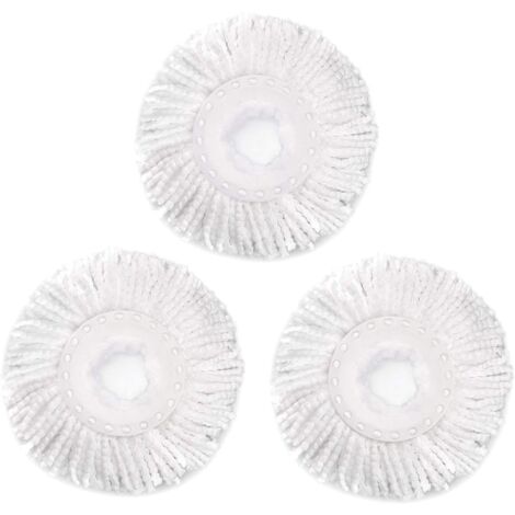 Lot de 3 têtes de rechange pour balai rotatif Hurrica, Mopnad, Cassabel et autres systèmes de balai rotatif 360°, recharges de balai rotatif en microfibre (3 pièces, blanc) (1/5)