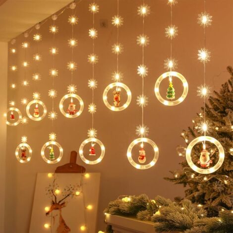 Rideau Lumineux Noël Guirlande Rideau Lumineux Fenêtre Intérieur USB Blanc Chaud avec Figurine Noël 3D Lumières Décoration Chambre Maison Fête [Classe énergétique G] (1/5)