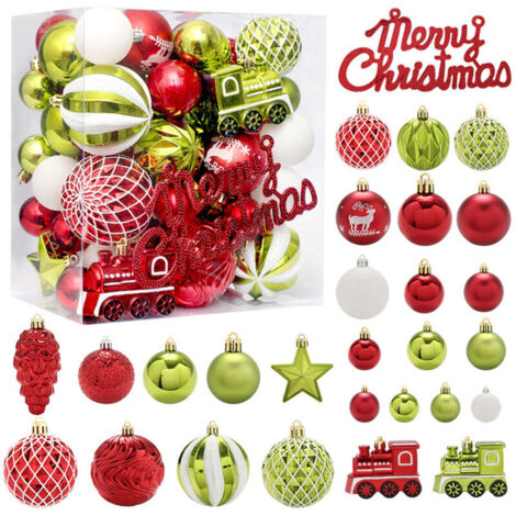 65 pièces ornements d'arbre de Noël, ensemble de décoration de boule de Noël rouge vert et blanc boule de Noël incassable ensemble d'ornement d'arbre suspendu (1/5)