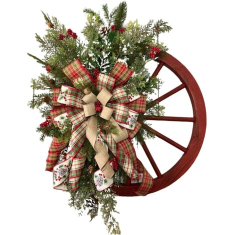 Guirlande avant de Noël, couronne de roue de Noël, guirlande de Noël à suspendre, couronne de baies d'arbre à épingles Vintage porte d'entrée décorative couronne de Noël (1/5)
