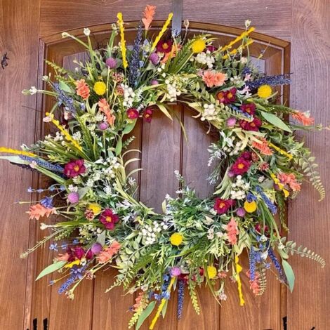 Couronne de printemps, couronne de porte, Déco de maille