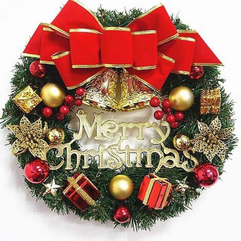 Couronne de Noël artificielle - Couronne de Noël - Décoration de porte - Décoration de Noël - Décoration de Noël - Pour porte - Extérieur - Noël - Feste - Portes - Feste - Décoration - Noeud rouge - 3 (1/3)