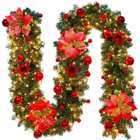 Guirlande de Noël avec chaîne lumineuse LED éclairage 270cm Guirlande de Noël Guirlande de Noël artificielle Décoration de Noël Noël, couronne de porte à l'intérieur et à l'extérieur (rouge) (1/5)