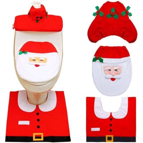3 pièces Couverture de Siège de Toilette de Noël Décorations Noël Housse pour abattant de WC pour réservoir et Tapis de Salle de Bain Set de décoration,décoration de fête(Père Noël) (1/5)