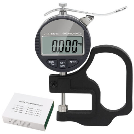 Micromètre Digital d'Épaisseur 0-12,7mm, Précision 0,01mm, Pour Cuir, Papier, Plastique & Métal, Écran LCD (mm/pouces) (1/5)