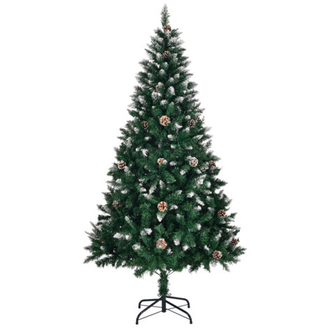 Arbre de Noël artificiel de 1,5 m avec des branches de neige et des pignons de pin, sans lumière, avec 420 branches et un support métallique solide, décoratif, verdoyant et avec des branches de neige. (1/5)
