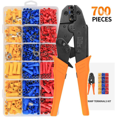 Kit D'outils de Sertissage de Bornes de fil Isolées, Pince à Sertir à Cliquet 0,5-6 mm², Pince à Cosse de Câble, Ensemble D'outils de Sertissage avec 700 Connecteurs à Sertir Isolés (1/5)