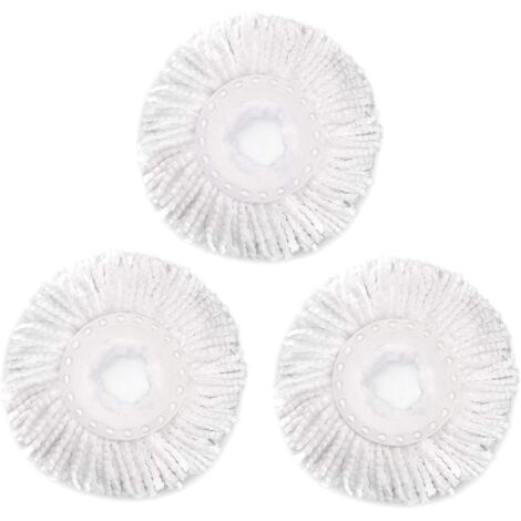 Lot de 3 têtes de rechange pour balai rotatif Hurrica, Mopnad, Cassabel et autres systèmes de balai rotatif 360°, recharges de balai rotatif en microfibre (3 pièces, blanc) (1/5)
