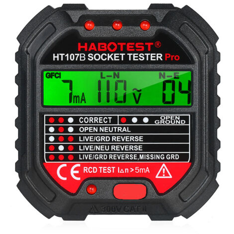 Testeur de Prise HT107D EU90-250V 45-65Hz Testeur Prise Electrique with LCD Ecran (1/2)