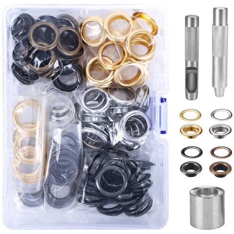 DOLASO Kit de 100 œillets de 16 mm - Outils et œillets métalliques pour réparation de bâches, tentes (bronze, argent, or) (1/5)