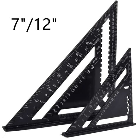 Equerre Menuisier Multifonctions 18cm et 30cm, Triangle Règle d'Angle Rapporteur Outil de Mesure Charpentier 7"/12" (1/5)