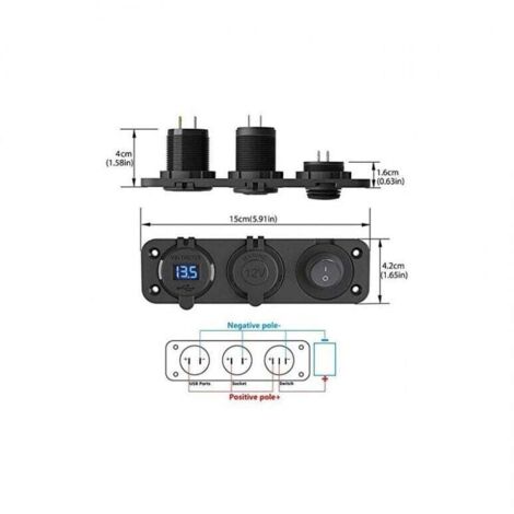 Répartiteur Allume-cigare 3 Ports + 2 Ports USB QC3.0 - 360W - Câble 2 M - 12V/24V - Avec Interrupteur Et Voyant