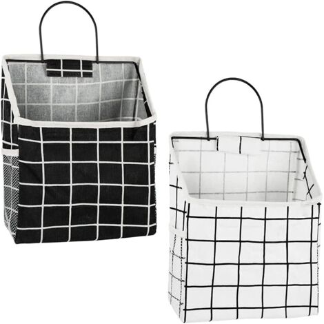 DOLASO 2 Pièces Sac Rangement Mural, Sac de Rangement Suspendu, Étagère Mural en Tissu, Suspendre Organiseur Poche, avec Cadre en métal, Étanche, pour Chambre Salle de Bain Cuisine (Noir, Blanc) (1/5)