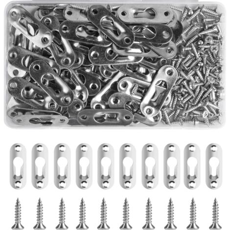 60 Pcs Cintres de Trou de Serrure, Support de Montage Dissimulé, Attaches en Trou de Serrure en Métal, Cintre pour Fixation de Tableau Accrocher Attaches Cadre Photo, Armoire, Miroir, avec 120 Vis (1/5)
