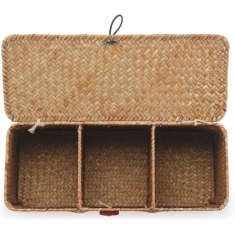 Panier de rangement en jonc de mer tressé à la main, panier de rangement en rotin avec couvercle, organisateur pour collations, vêtements, jouets et articles divers
