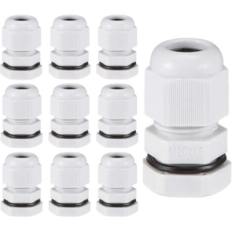 10 Pièces Presse-étoupes M20, 6-12 mm réglable, étanche IP68, entrée de câble métrique en plastique pour boîte de jonction de jardin extérieur, Gris (1/5)