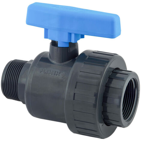 Vanne à boisseau simple union mâle x femelle 1/2'' en PVC-U – Joints EPDM – Résistante à la corrosion – Pour systèmes de plomberie – Plimat