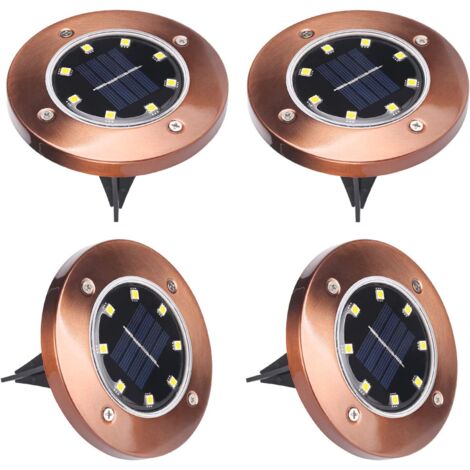 Lampe Solaire Jardin,8 LED 4 Packs Lumière LED Solaire Extérieur étanche LED Lampe Enterrée,Lampe Solaire de Sol éclairage pour Terrasse Cour Chemin Fête Décoration (Blanc Chaud) [Classe énergétique A (1/5)