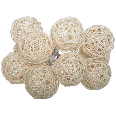 Atmosphera – Guirlande lumineuse 10 boules LED en rotin – Longueur 165 cm – Alimentation piles AA – Ambiance chaleureuse et esthétique naturelle