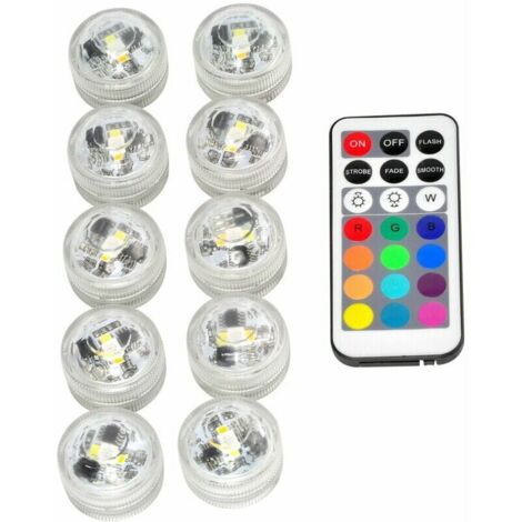 10 pcs Mini Lumières LED Submersible, Lampe sous-Marines Étanche RGB Multicolore Bougies LED Éclairage avec 1Télécommandes pour Piscine Étang Aquarium Vase Décoration (1/5)