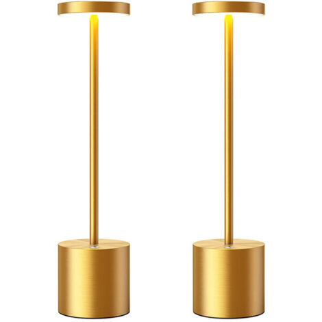 Lampe de table sans fil, batterie rechargeable 6000 mAh, 2 niveaux de luminosité, lampe de chevet en métal, pour salon, chambre à coucher, bureau, studio (doré) (1/5)