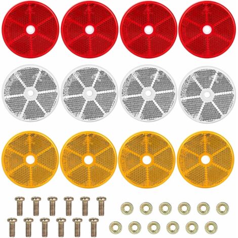 Pack of 12 Round 60 mm Rear Reflectors for Bicycle Trailer Motorcycle Side Reflectors E4 Rear Scooter Orange Red White (1/5)