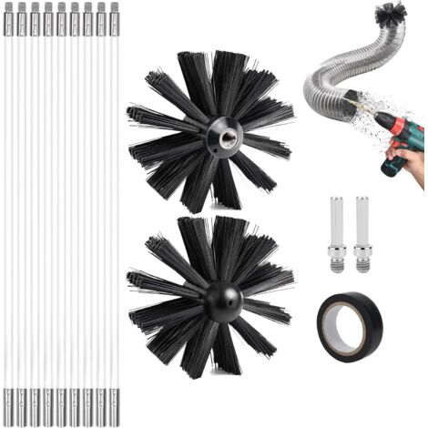 Ramonage,14 Kaminbrüste Set,9 Brosse de tube de four Nylon 41cm,2 Chimney Sweep Brush 150cm,2 poteaux hexagonaux,1 rouleau de ruban noir, utilisable avec tournevis,cheminée pour cheminée,tuyaux (1/5)