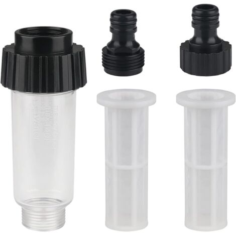 Filtre à eau pour nettoyeur haute pression – Tuyau d'arrosage 3/4'' – 1 connecteur – 2 filets de filtre – Compatible Karcher K2-K7