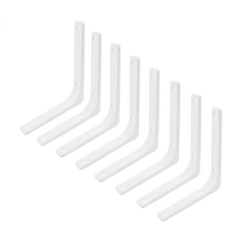 8Pcs Equerre de Metal Etagere Fixation Murale Blanche, Support Etagere en fer Murale Fixation Invisible Charge Lourde, 150 x 125 x 7.5mm Support Étagère Mural pour Étagère Cuisine (150 x 125 x 7.5mm) (1/5)