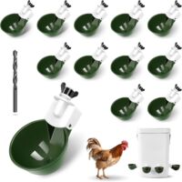 12 tasses d'eau pour abreuvoirs à poulets - Mangeoire à eau à remplissage automatique, système d'arrosage par gravité pour volailles, bol distributeur d'eau pour poulets, accessoires pour poulaillers
