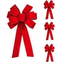 Noeud papillonen velours rouge large avec bordure dorée : Saint-Valentin, emballage cadeau de Noël, nœuds pour sapin de Noël/extérieur(4 pièces)
